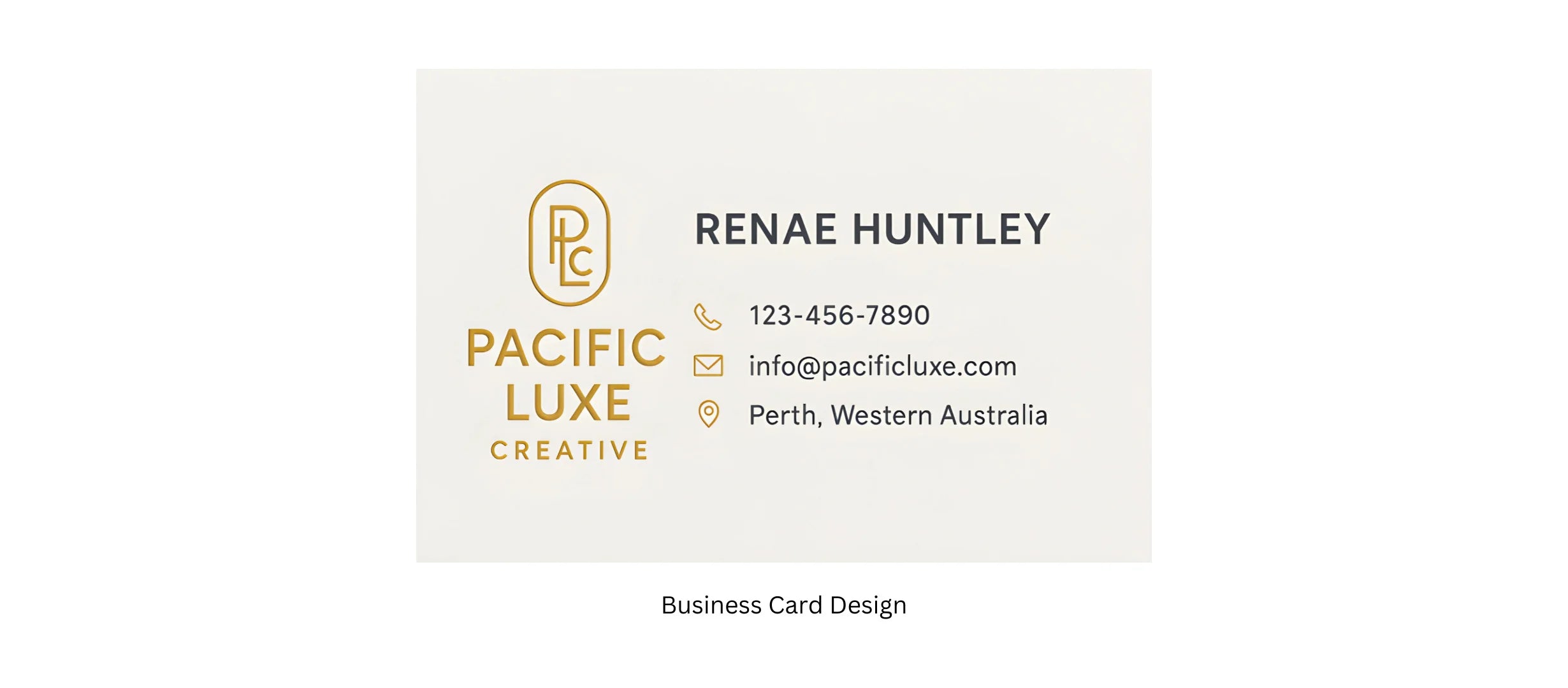 Business card with Pacific Luxe Creative branding on a white background