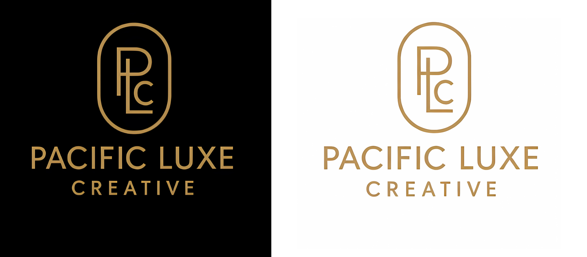 Pacific Luxe Creative logo on a black and white background